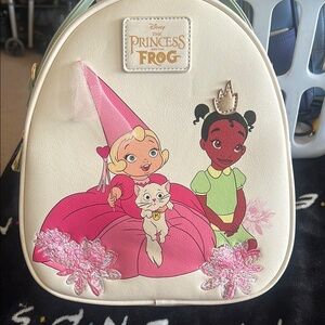 Disney Princess and the Frog Cream Backpack with Pink and Green Accents